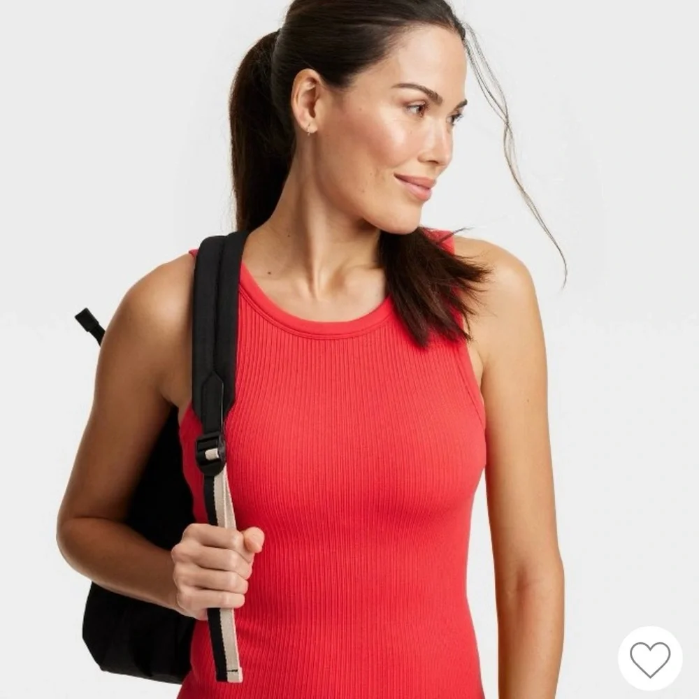 Women’s Seamless Active Red Ribbed Tank Sleeveless Dress Activewear Medium - Picture 3 of 9